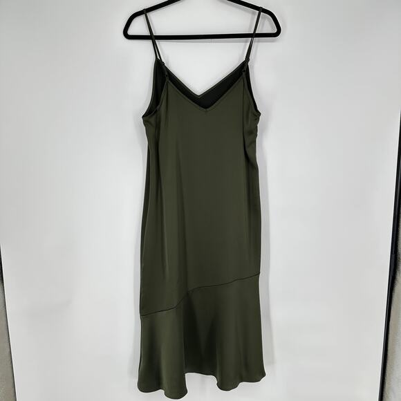 Sam Edelman Green Satin Spaghetti Strap V Neck Womens Midi Slipdress Sz 6 - Picture 5 of 7